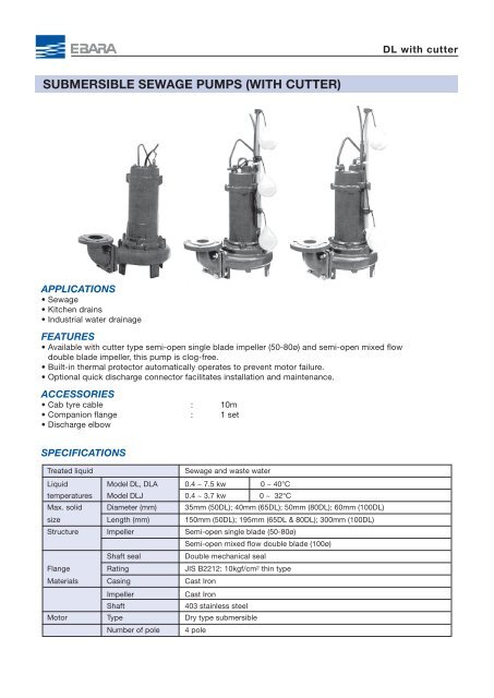 Submersible Sewage Pumps With Cutter Ebara
