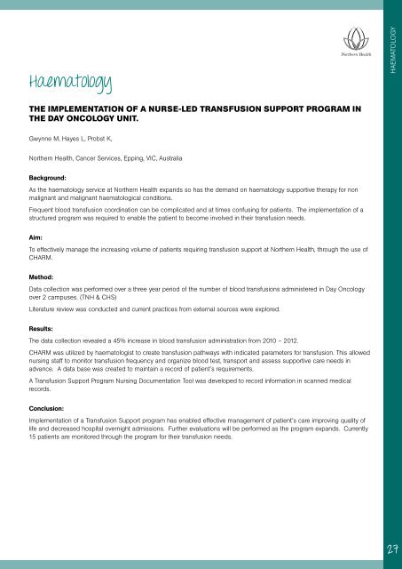 Research Week Abstract Book - Northern Health