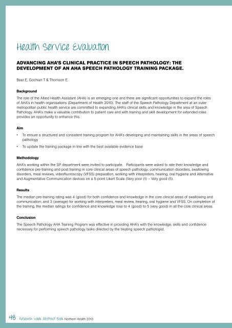 Research Week Abstract Book - Northern Health