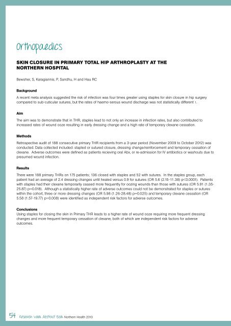 Research Week Abstract Book - Northern Health