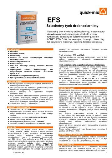 Tynk mineralny drobnoziarnisty EFS Karta techniczna - Quick-Mix