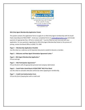 MLS-Only Application - South Padre Island Board of REALTORS