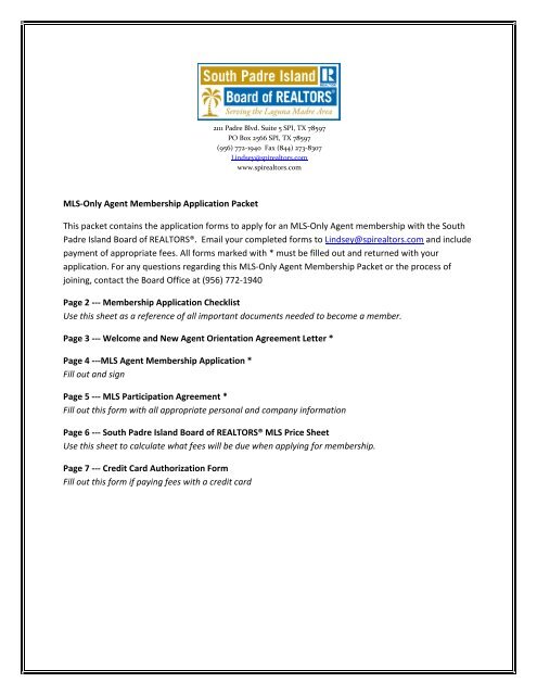 MLS-Only Application - South Padre Island Board of REALTORS