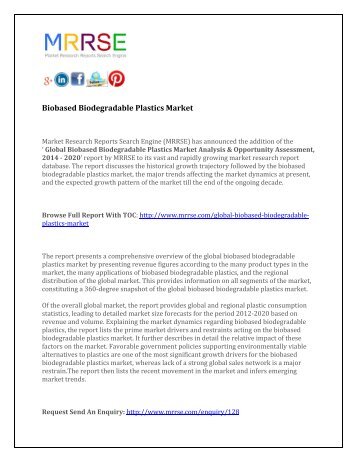 Latest News: Biobased Biodegradable Plastics Market Report Forecast 2014 - 2020