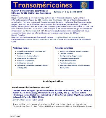 Bulletin num. 07 du 24-02-2009 - Institut des Amériques