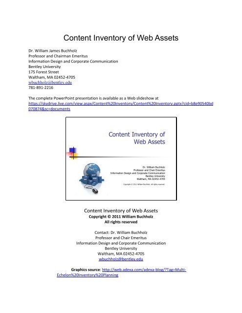 Content Inventory of Web Assets - Bentley University