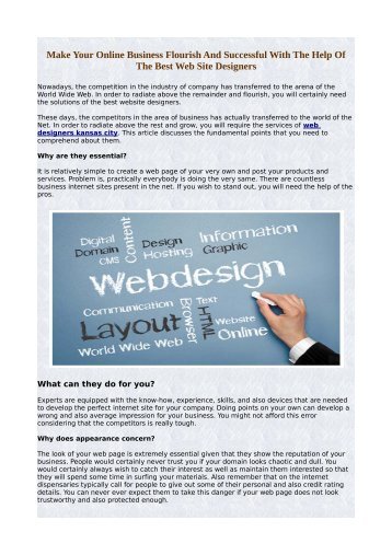 Make Your Online Business Flourish And Successful With The Help Of The Best Web Site Designers
