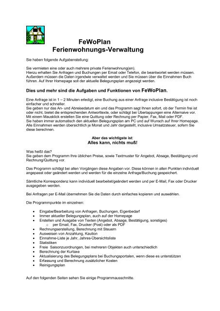 FeWoPlan Ferienwohnungs-Verwaltung - bei PESOFT