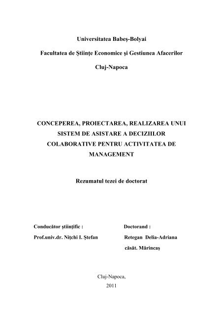 Universitatea BabeÅŸ-Bolyai Facultatea de ÅžtiinÅ£e Economice ÅŸi ...