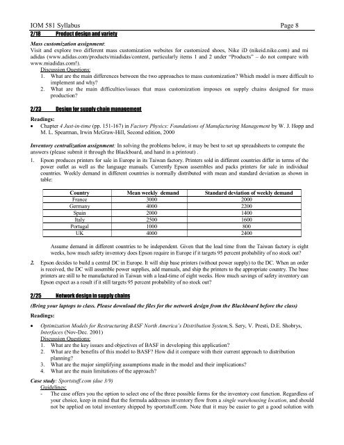 Detailed course plan (tentative) - Beyond Grey Pinstripes