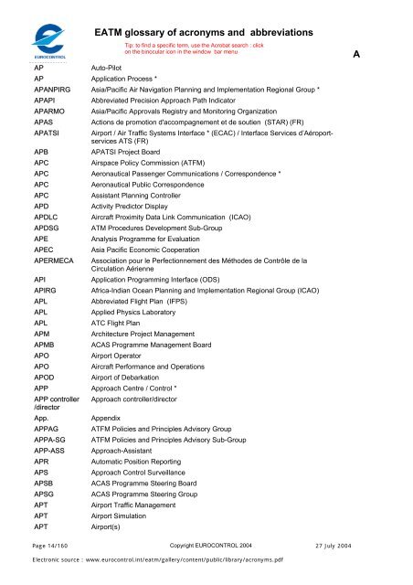 EATM glossary of acronyms and abbreviations     2 3 4 5 9 A