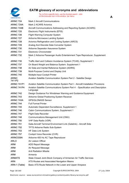 EATM glossary of acronyms and abbreviations     2 3 4 5 9 A