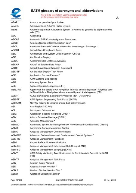 EATM glossary of acronyms and abbreviations     2 3 4 5 9 A