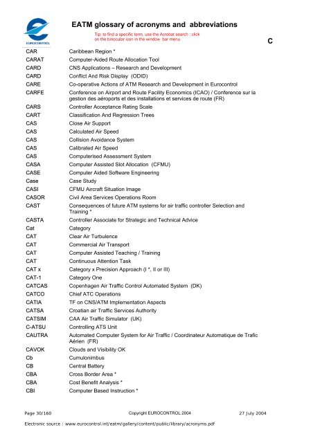 EATM glossary of acronyms and abbreviations     2 3 4 5 9 A