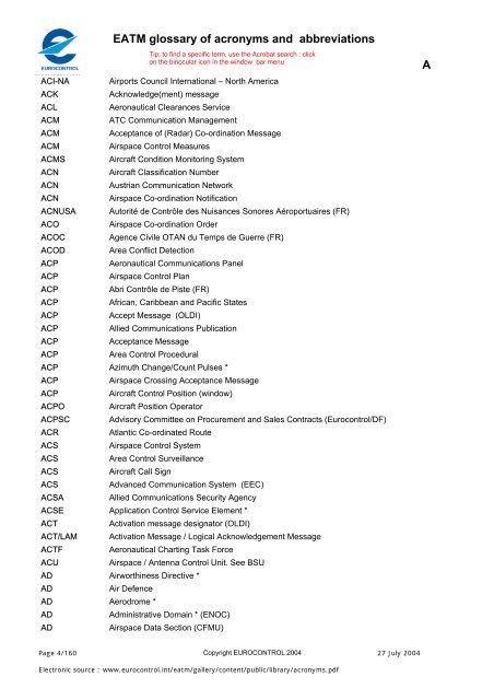 EATM glossary of acronyms and abbreviations     2 3 4 5 9 A