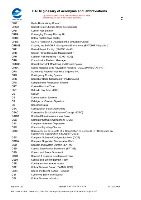 EATM glossary of acronyms and abbreviations     2 3 4 5 9 A