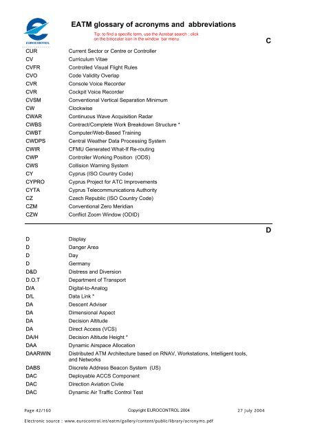 EATM glossary of acronyms and abbreviations     2 3 4 5 9 A