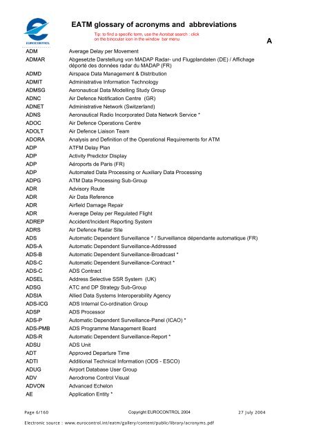 EATM glossary of acronyms and abbreviations     2 3 4 5 9 A