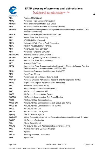 EATM glossary of acronyms and abbreviations     2 3 4 5 9 A