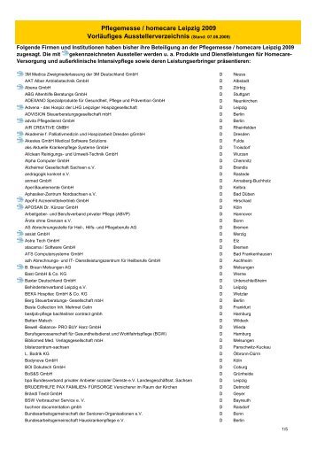 Pflegemesse / homecare Leipzig 2009 Vorläufiges ...