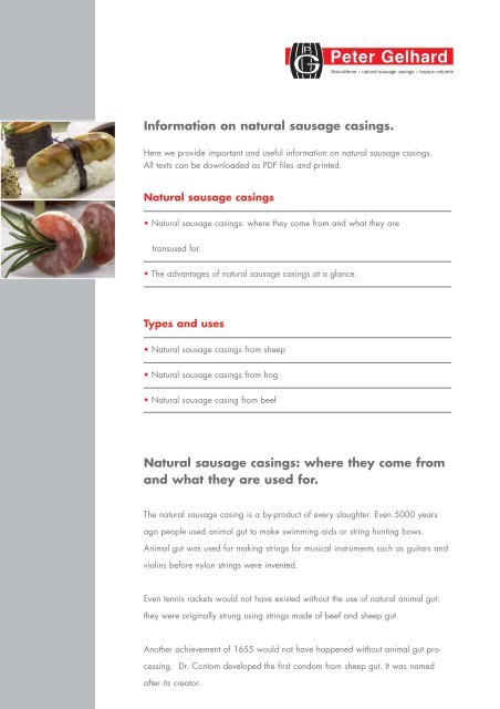 Information on natural sausage casings. Natural ... - Peter Gelhard
