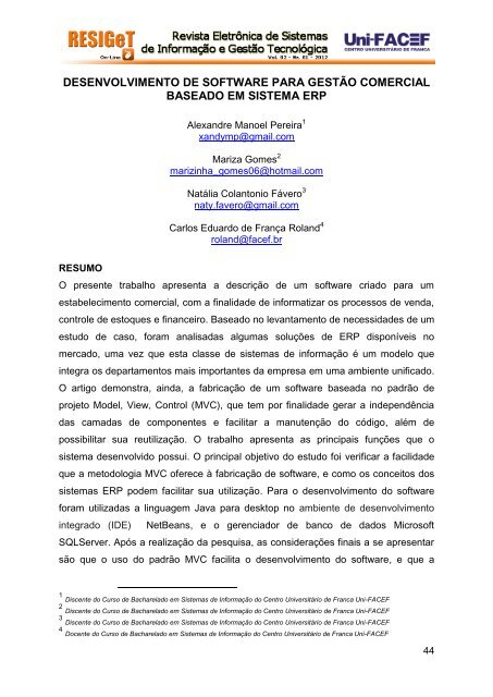 DESENVOLVIMENTO DE SOFTWARE PARA GESTÃO COMERCIAL BASEADO EM SISTEMA ERP