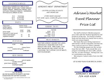 Adrian's Market Event Planner Price List