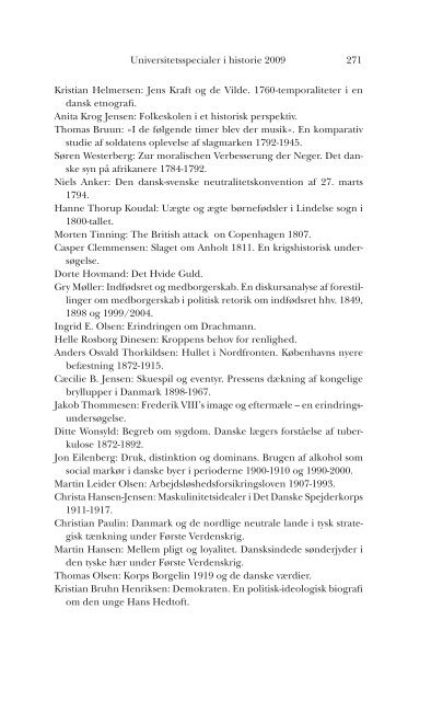 Universitetsspecialer i historie 2009 - Historisk Tidsskrift