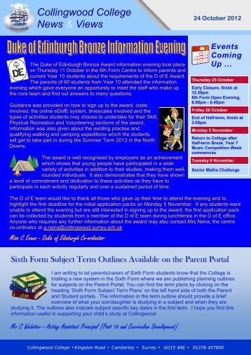 Weekly Newsletter 24 October 2012 - Collingwood College