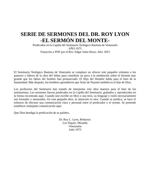 SERIE DE SERMONES DEL DR. ROY LYON -EL SERMÓN DEL MONTE-