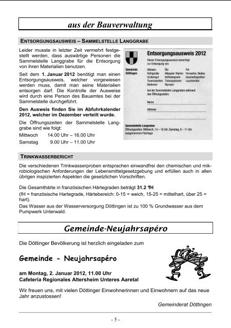 Mitteilungsblatt Nr. 1, 2012 - Gemeinde Döttingen