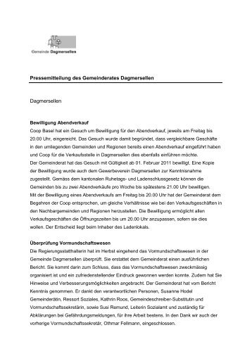 Gemeinderatsnachrichten-Januar-2011 - Gemeinde Dagmersellen