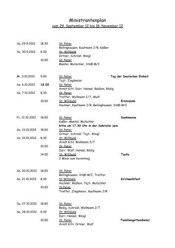 Ministrantenplan - Pfarrgemeinde St. Peter und St. Willibald