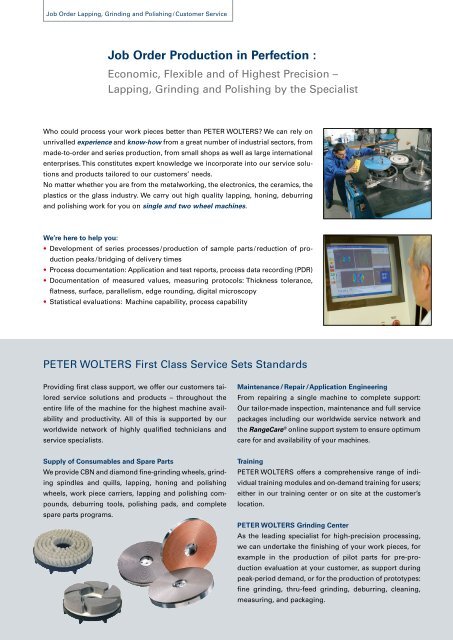 Single-wheel lapping and polishing machines - Peter Wolters AG
