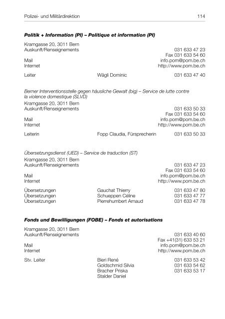 Polizei- und Militärdirektion (POM) Organigramm - Kanton Bern