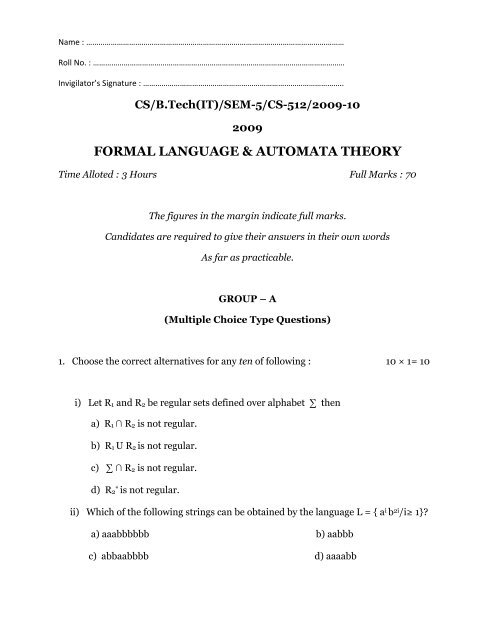 FORMAL LANGUAGE & AUTOMATA THEORY