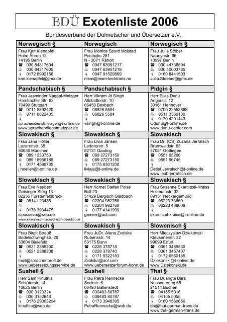 BDÃœ Exotenliste 2006