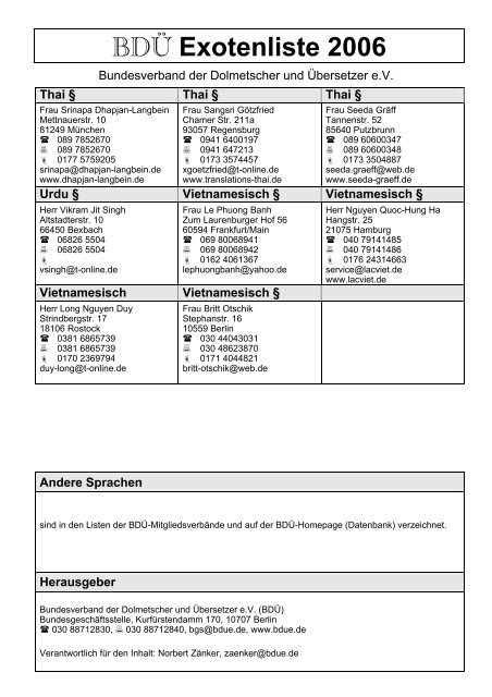 BDÃœ Exotenliste 2006