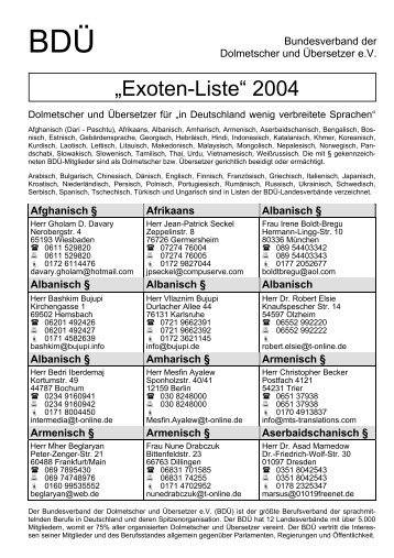â€žExoten-Listeâ€œ 2004 - BDÃœ