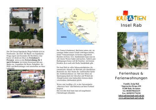 Flyer zum Ferienhaus - Ferienwohnungen auf Insel Rab in Kroatien