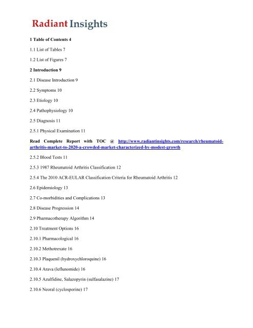 Rheumatoid Arthritis Market Share, Size, Growth, Trend & Research Report 2020 Radiant Insights, Inc