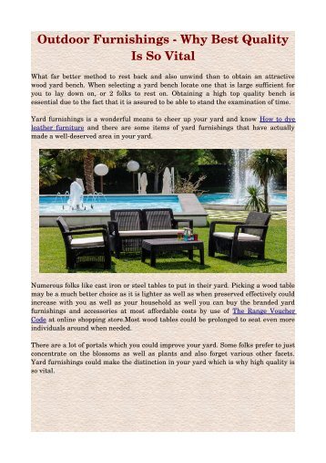 Outdoor Furnishings ­ Why Best Quality Is So Vital