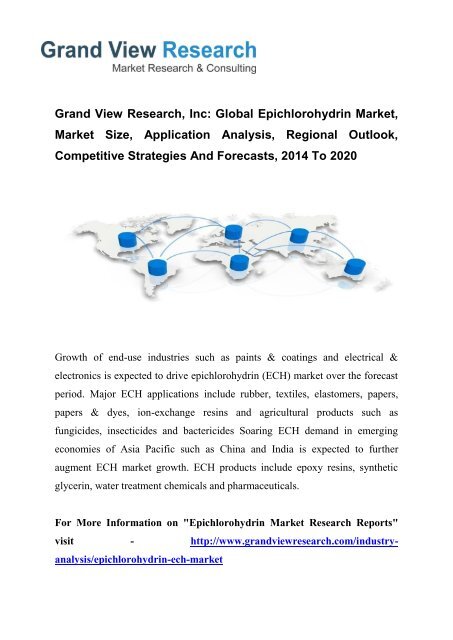 Epichlorohydrin (ECH) Market Trends 2014 To 2020 by Grand View Research, Inc. 