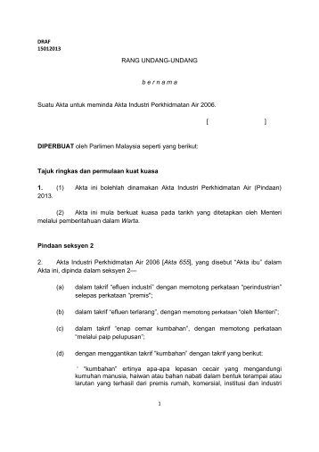 Draf Rang Undang-Undang Akta Industri Perkhidmatan Air (Pindaan)