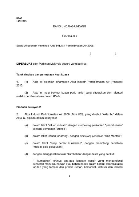 Draf Rang Undang-Undang Akta Industri Perkhidmatan Air (Pindaan)