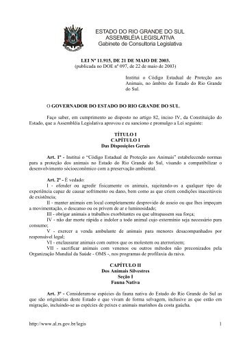 Institui o CÃ³digo Estadual de ProteÃ§Ã£o aos Animais, no ... - Procempa