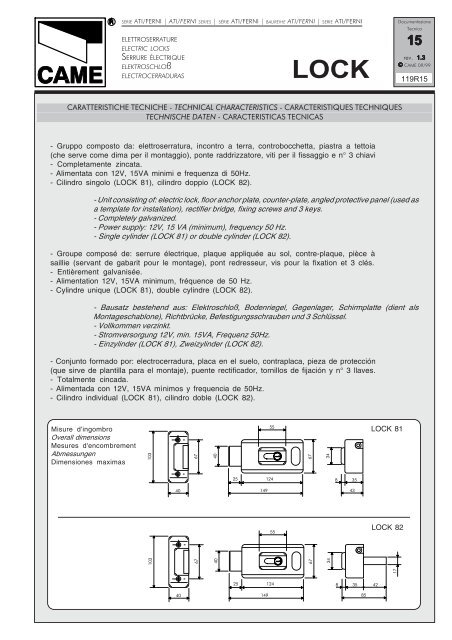 LOCK 81 LOCK 82 - Gruppo composto da: elettroserratura ... - Tribpt