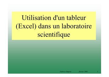 Utilisation d'un tableur (Excel) dans un laboratoire scientifique - IPMC