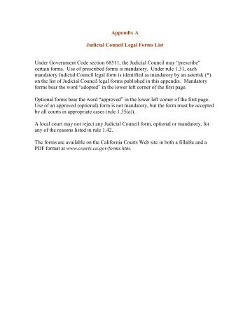 Appendix A Judicial  Council Legal Forms List - California Courts ...