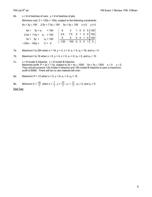 Finite Math Exam 1 Review - Faculty Web Pages